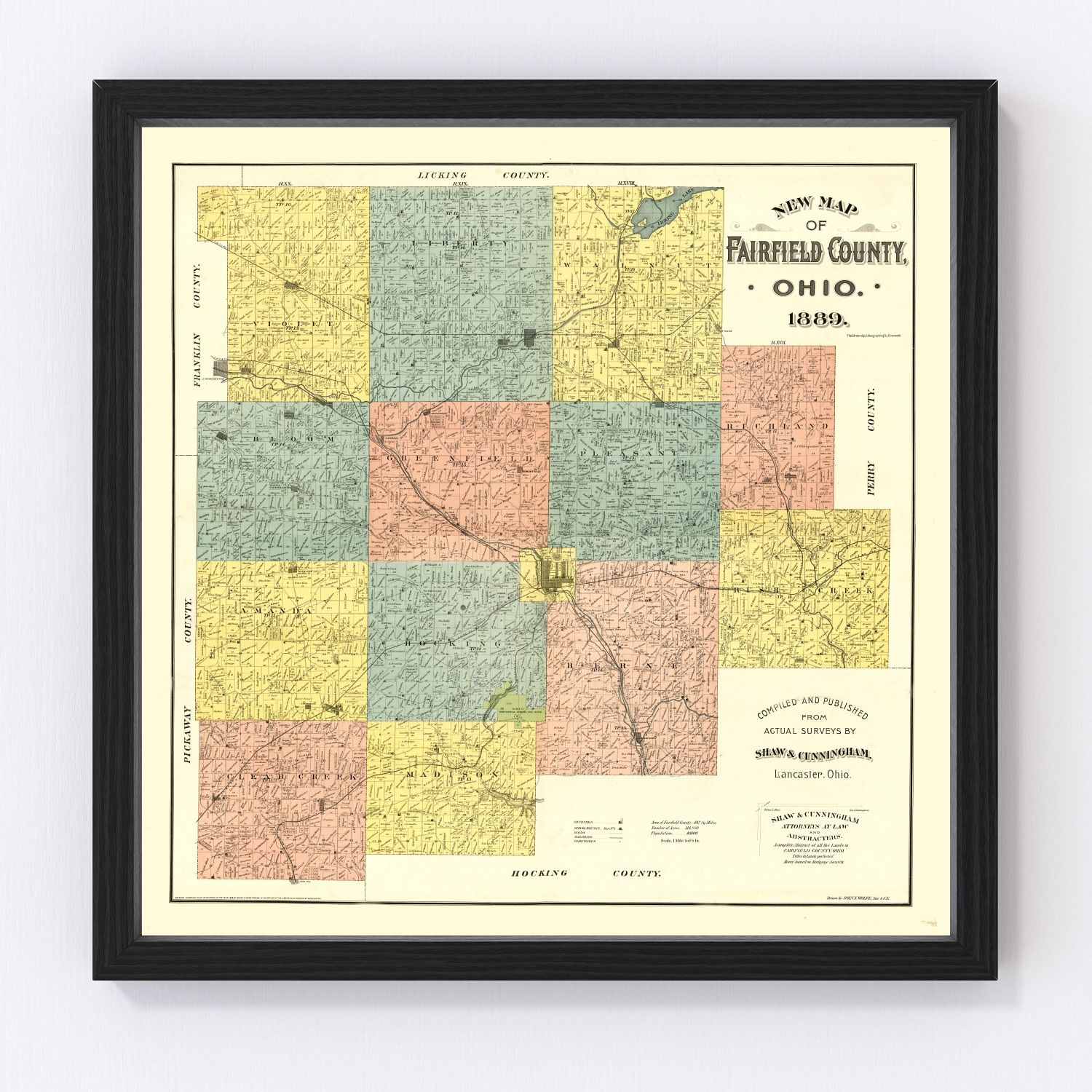 Vintage map of Fairfield County, Ohio, 1889