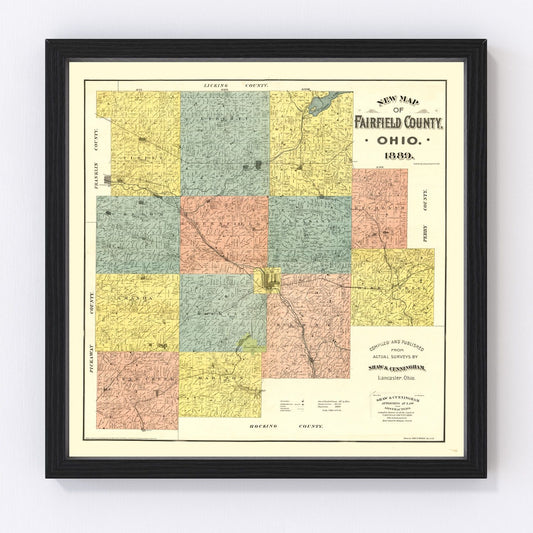Vintage map of Fairfield County, Ohio, 1889