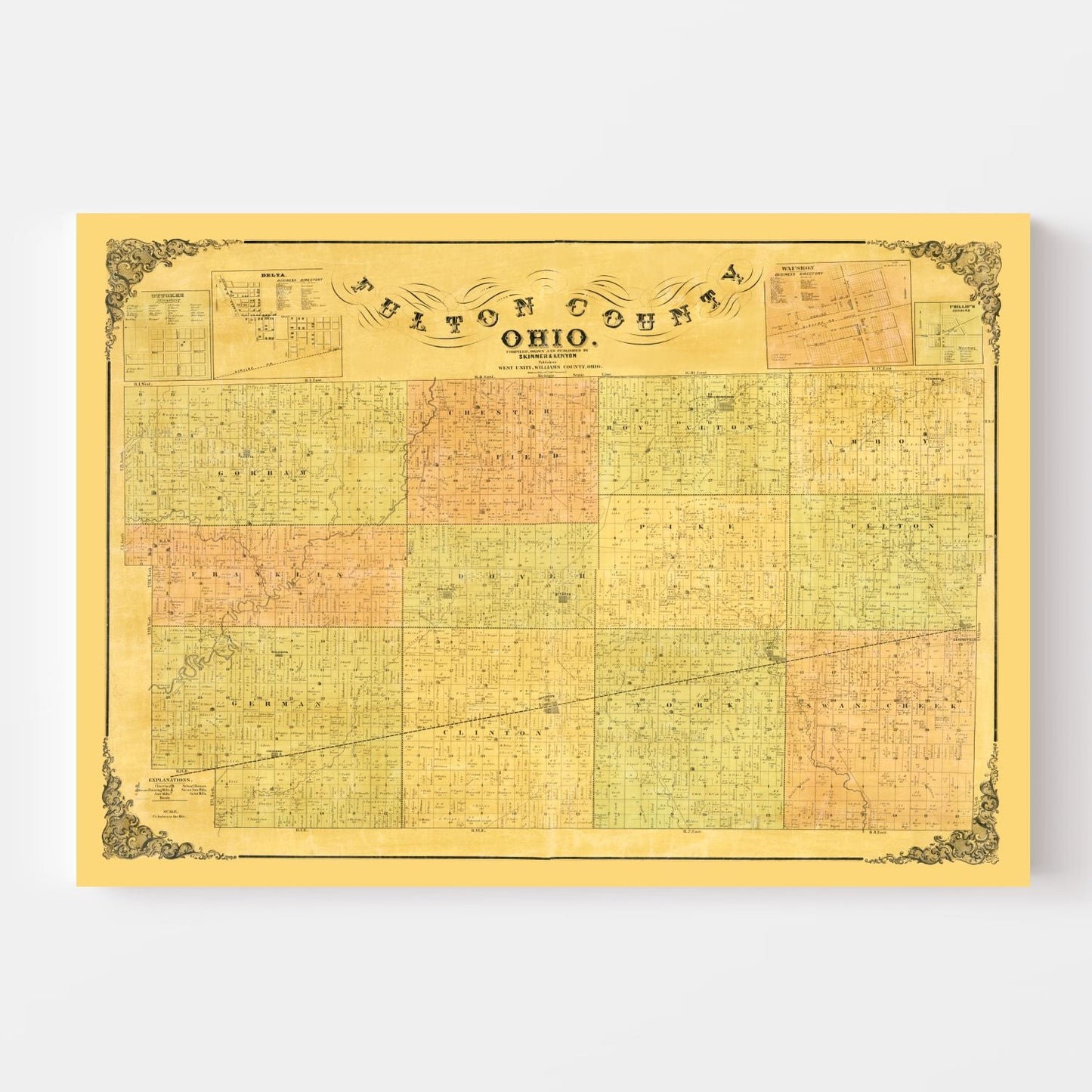 Vintage Map of Fulton County, Ohio, 1850
