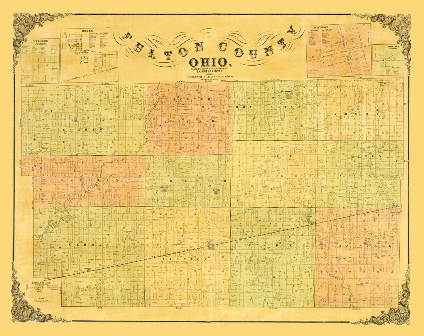 Vintage Map of Fulton County, Ohio, 1850