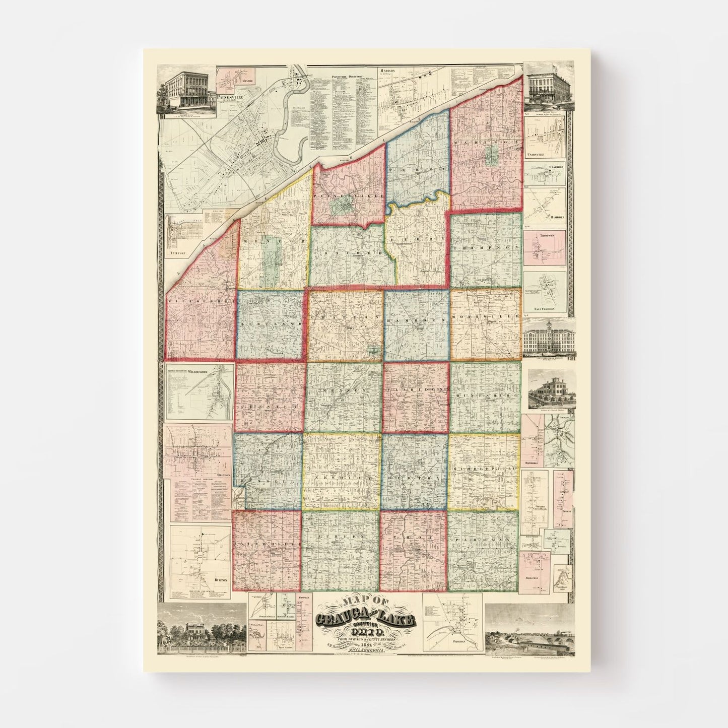 Vintage Map of Geauga County, Ohio, 1857
