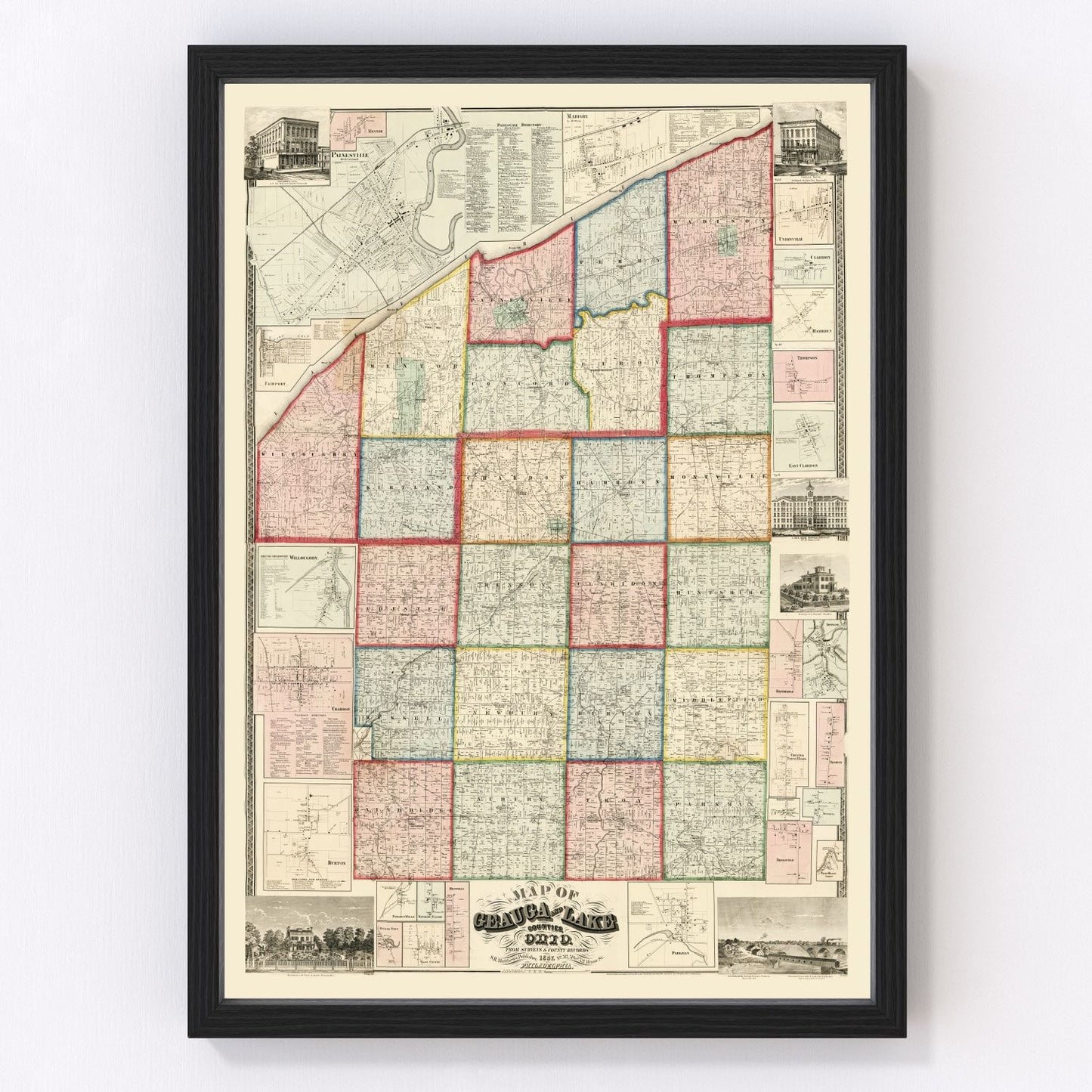 Vintage map of Geauga County, Ohio, 1857