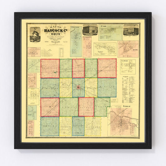 Vintage map of Hancock County, Ohio, 1863