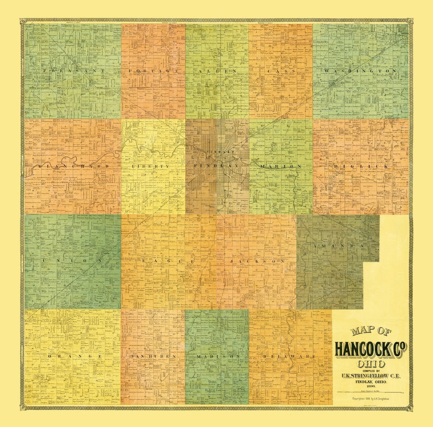 Vintage Map of Hancock County, Ohio, 1890