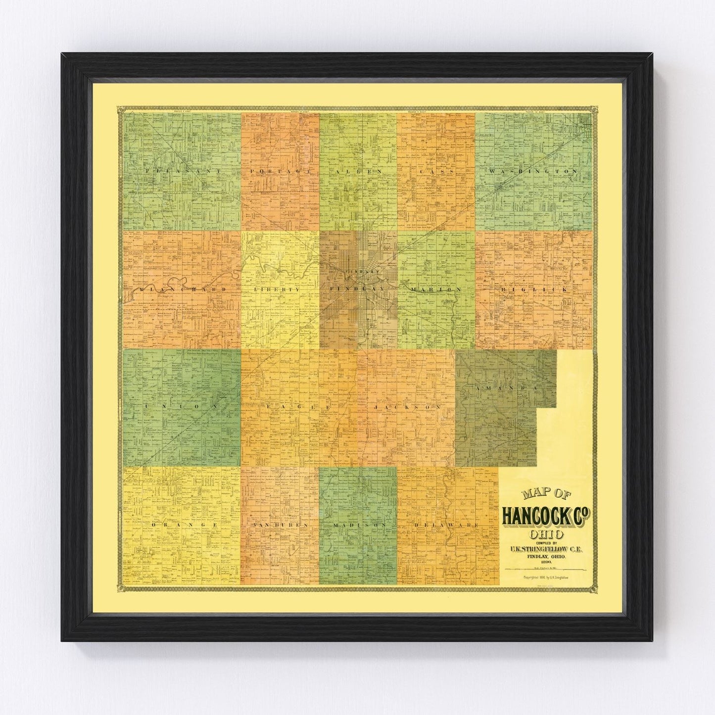 Vintage map of Hancock County, Ohio, 1890