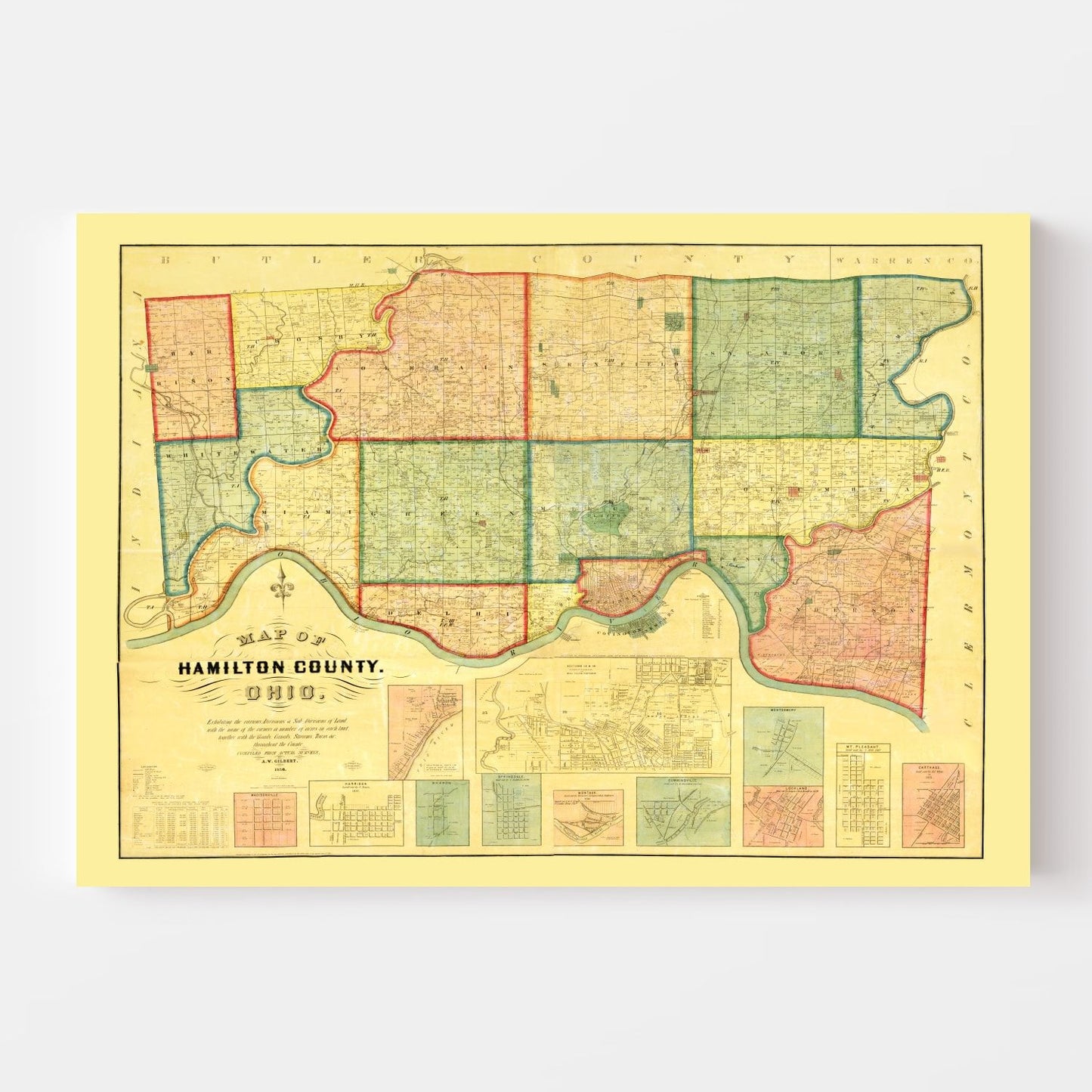 Vintage Map of Hamilton County, Ohio, 1856