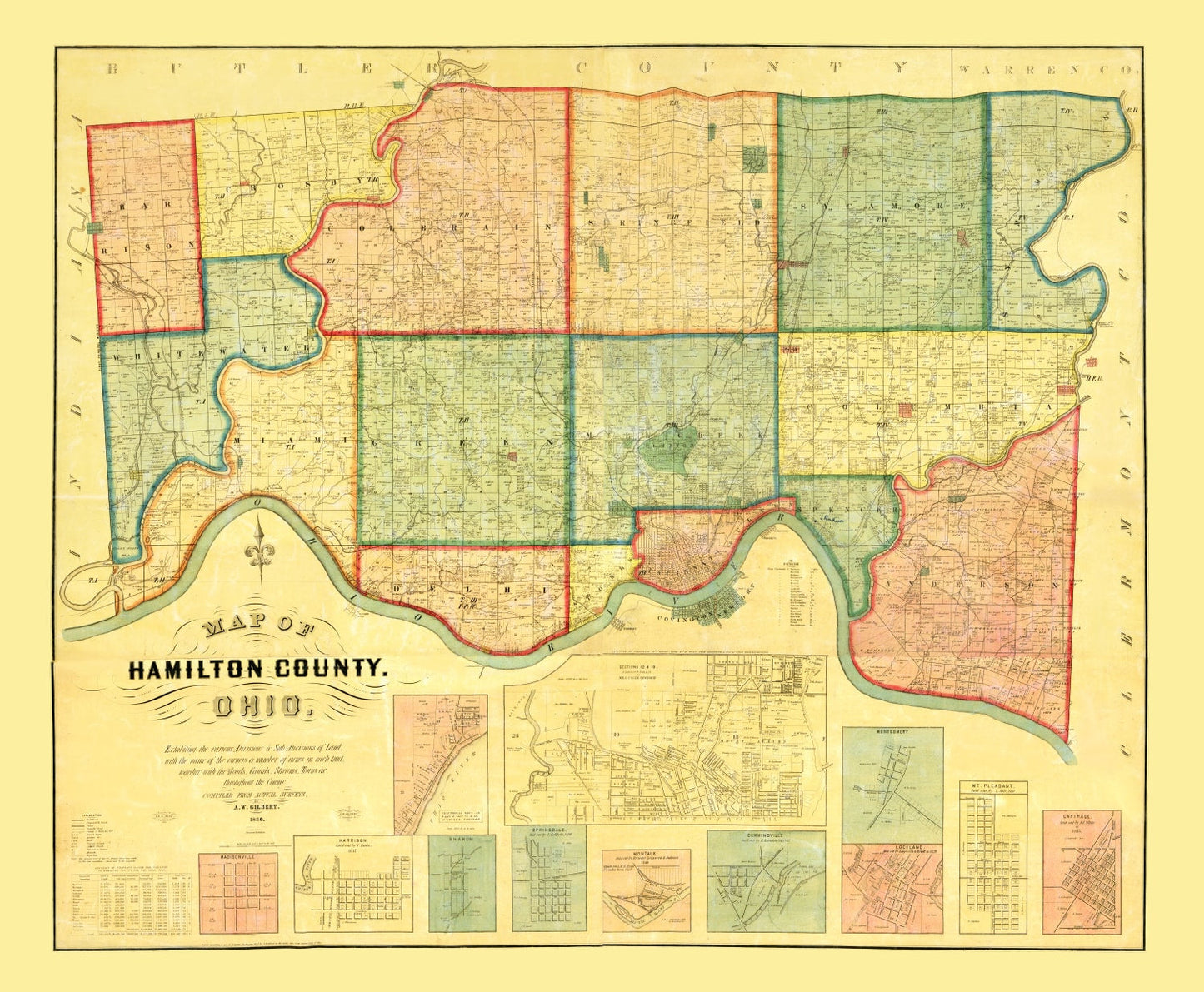 Vintage Map of Hamilton County, Ohio, 1856