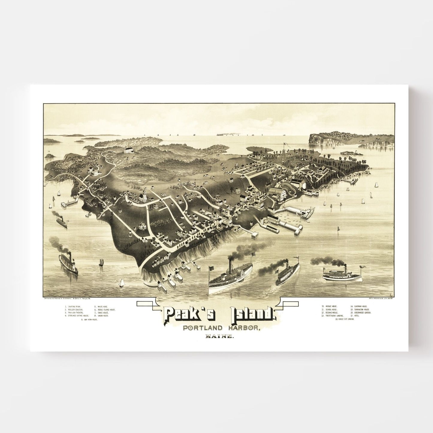 Vintage Map of Peaks Island, Maine, 1886