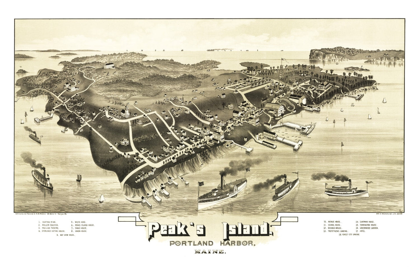 Vintage Map of Peaks Island, Maine, 1886