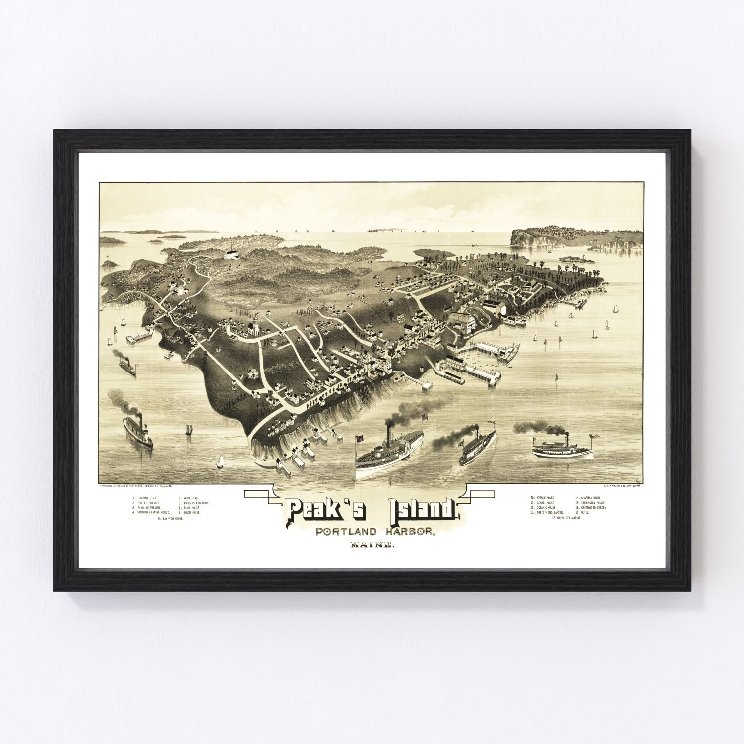 Vintage map of Peaks Island, Maine, 1886