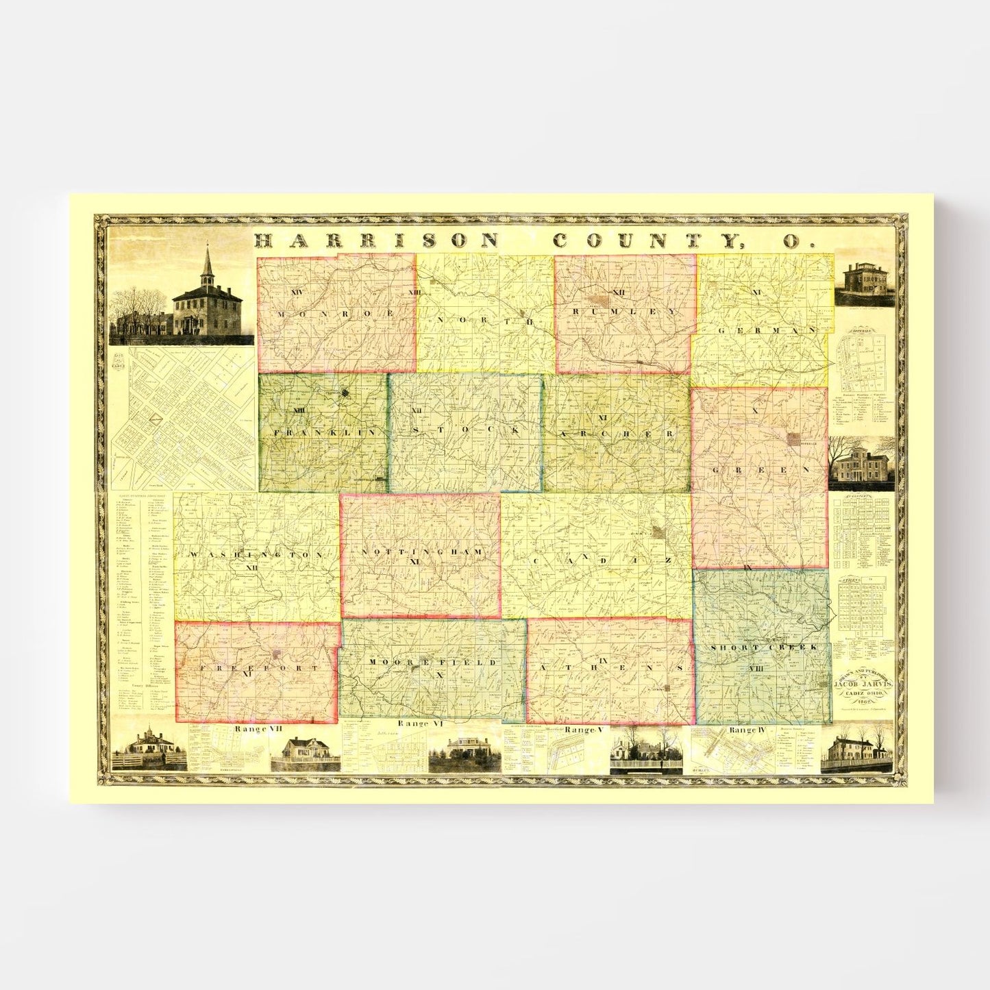Vintage Map of Harrison County, Ohio, 1862