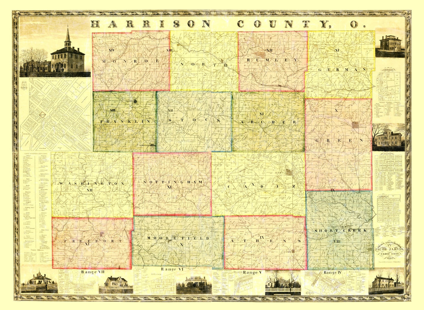 Vintage Map of Harrison County, Ohio, 1862