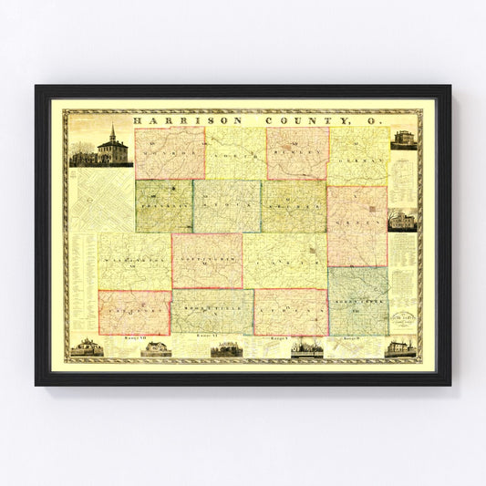 Vintage map of Harrison County, Ohio, 1862