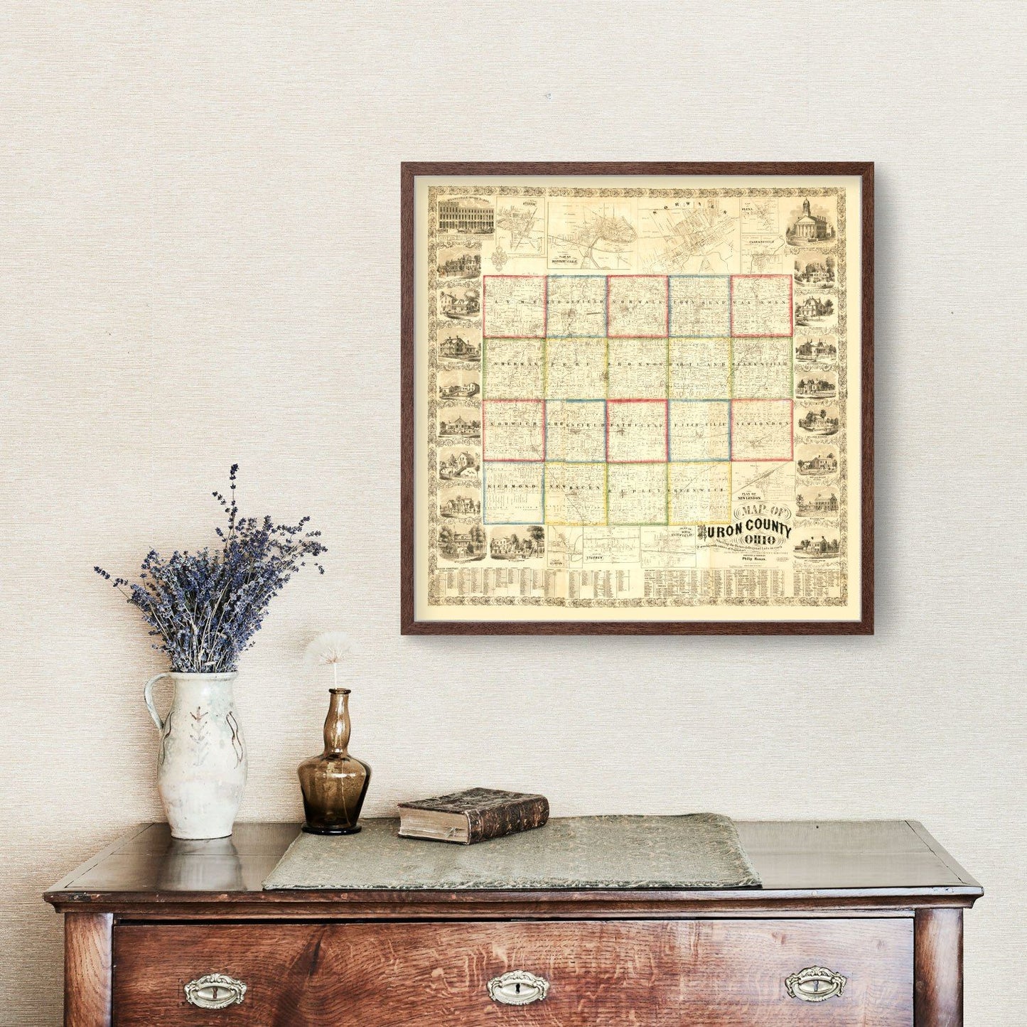 Vintage Map of Huron County, Ohio, 1859