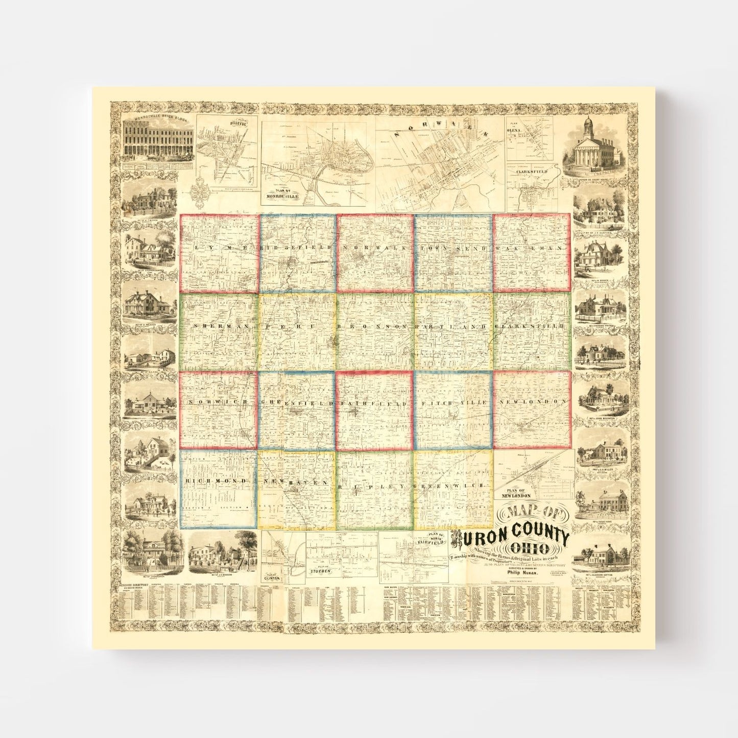 Vintage Map of Huron County, Ohio, 1859
