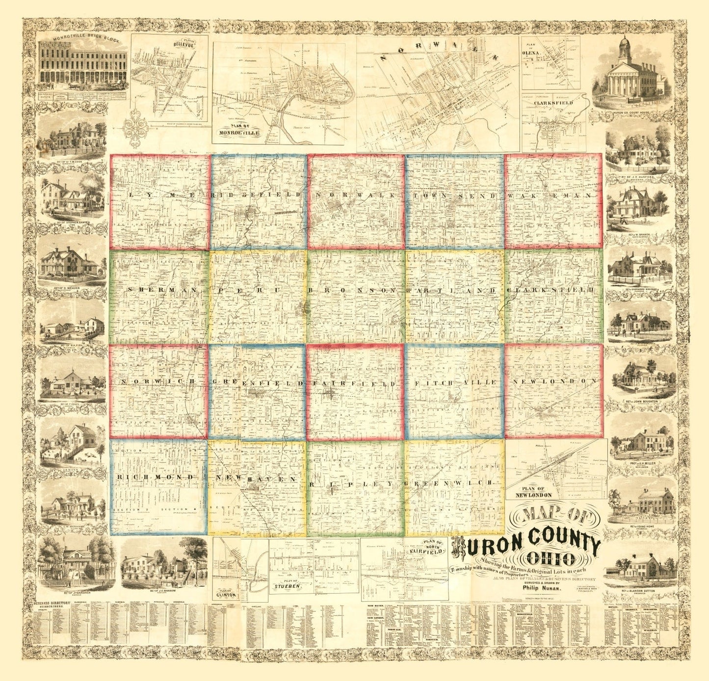 Vintage Map of Huron County, Ohio, 1859
