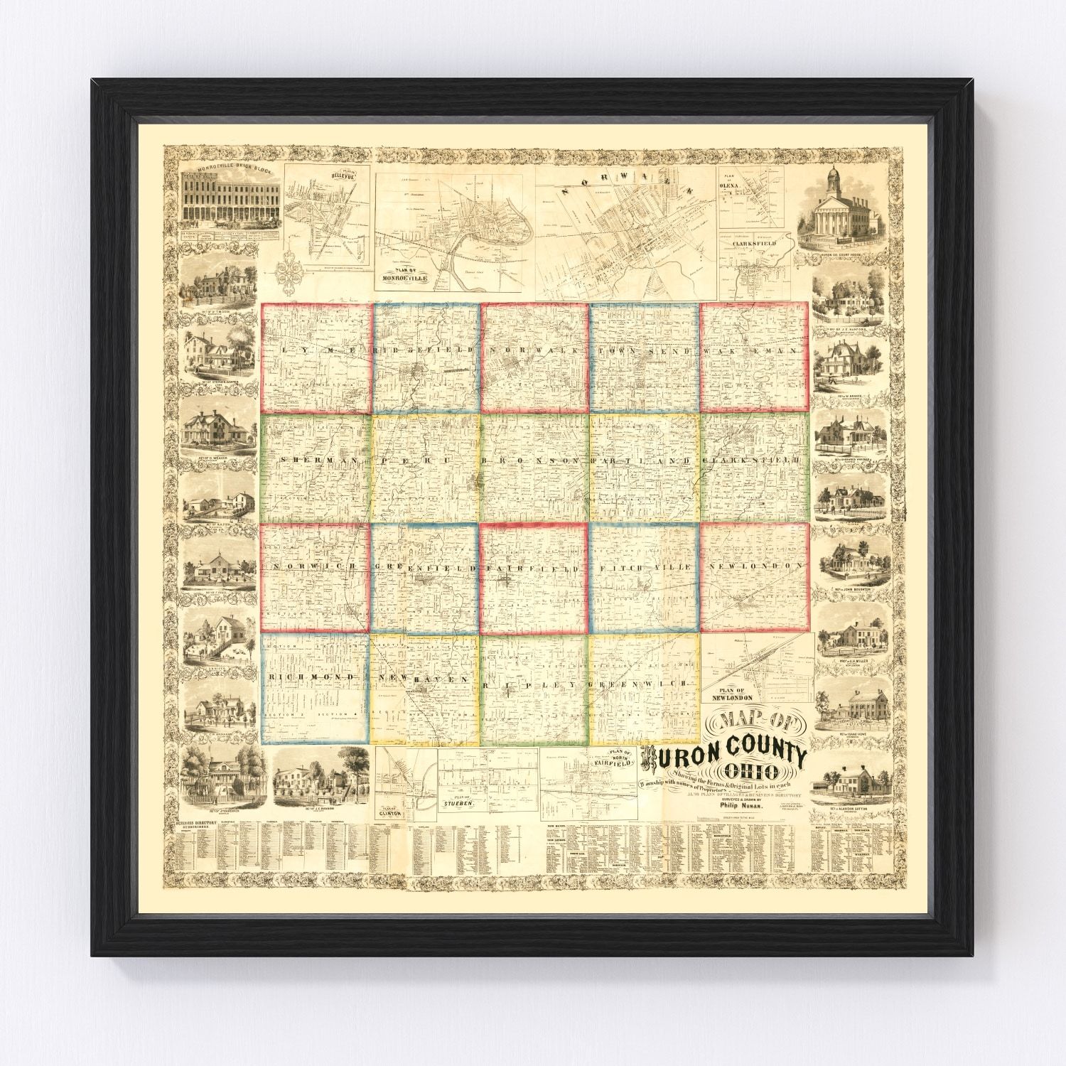 vintage map of Huron County, Ohio, 1859