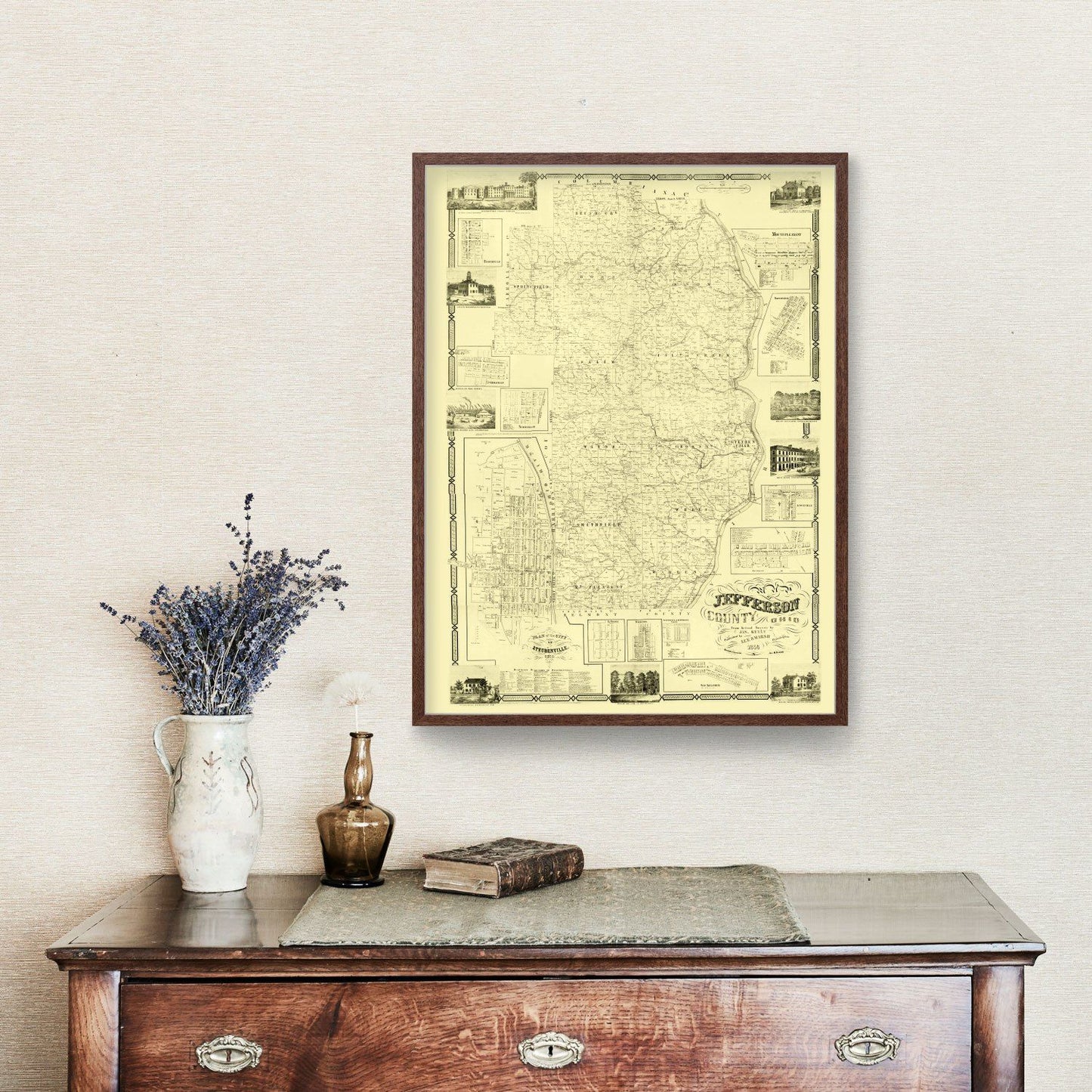 Vintage Map of Jefferson County, Ohio, 1856