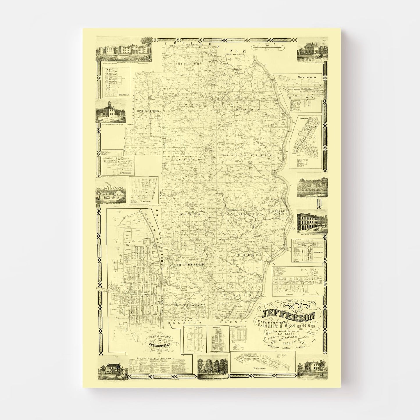 Vintage Map of Jefferson County, Ohio, 1856