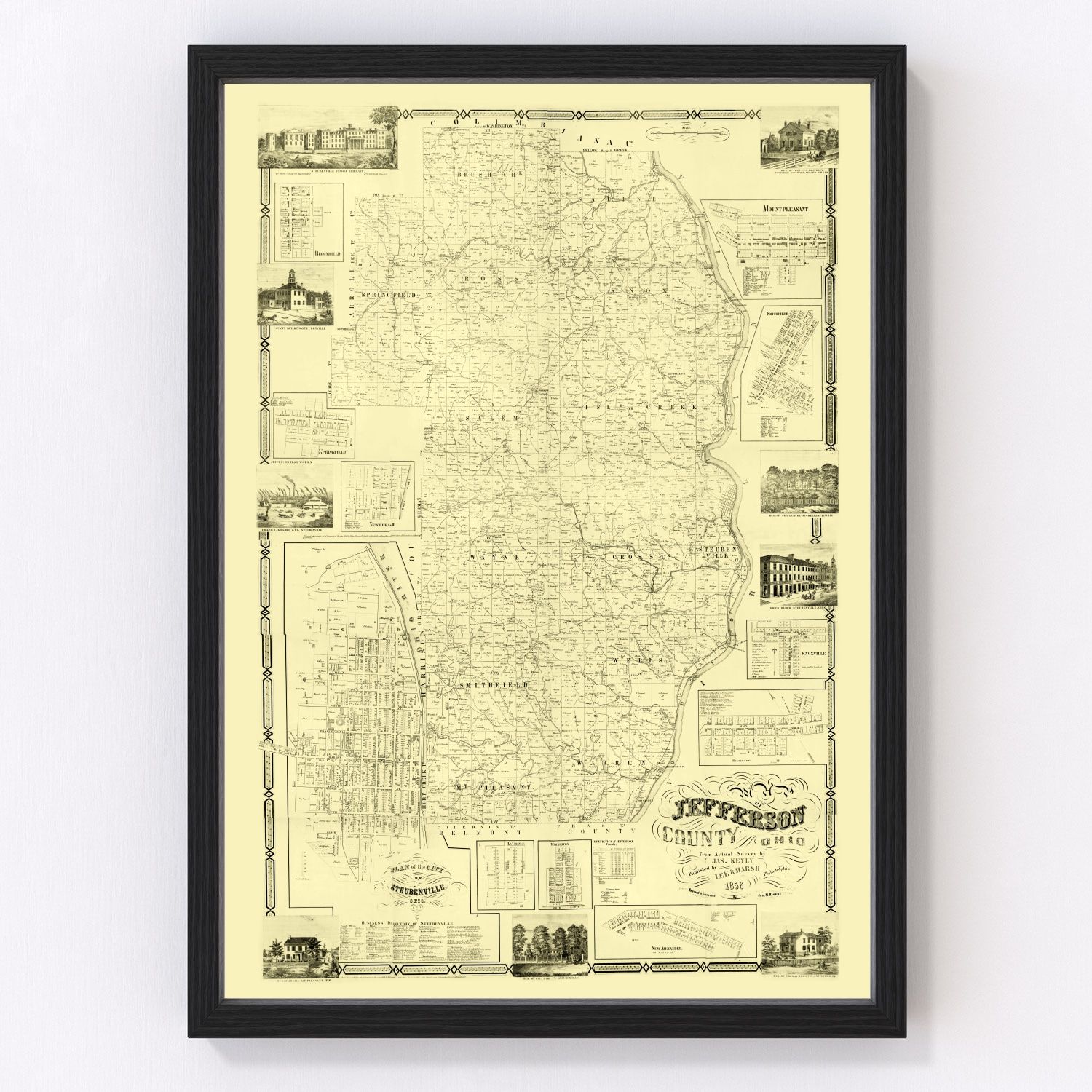 Vintage map of Jefferson County, Ohio, 1856