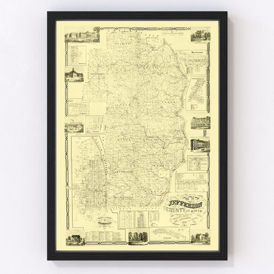Vintage map of Jefferson County, Ohio, 1856
