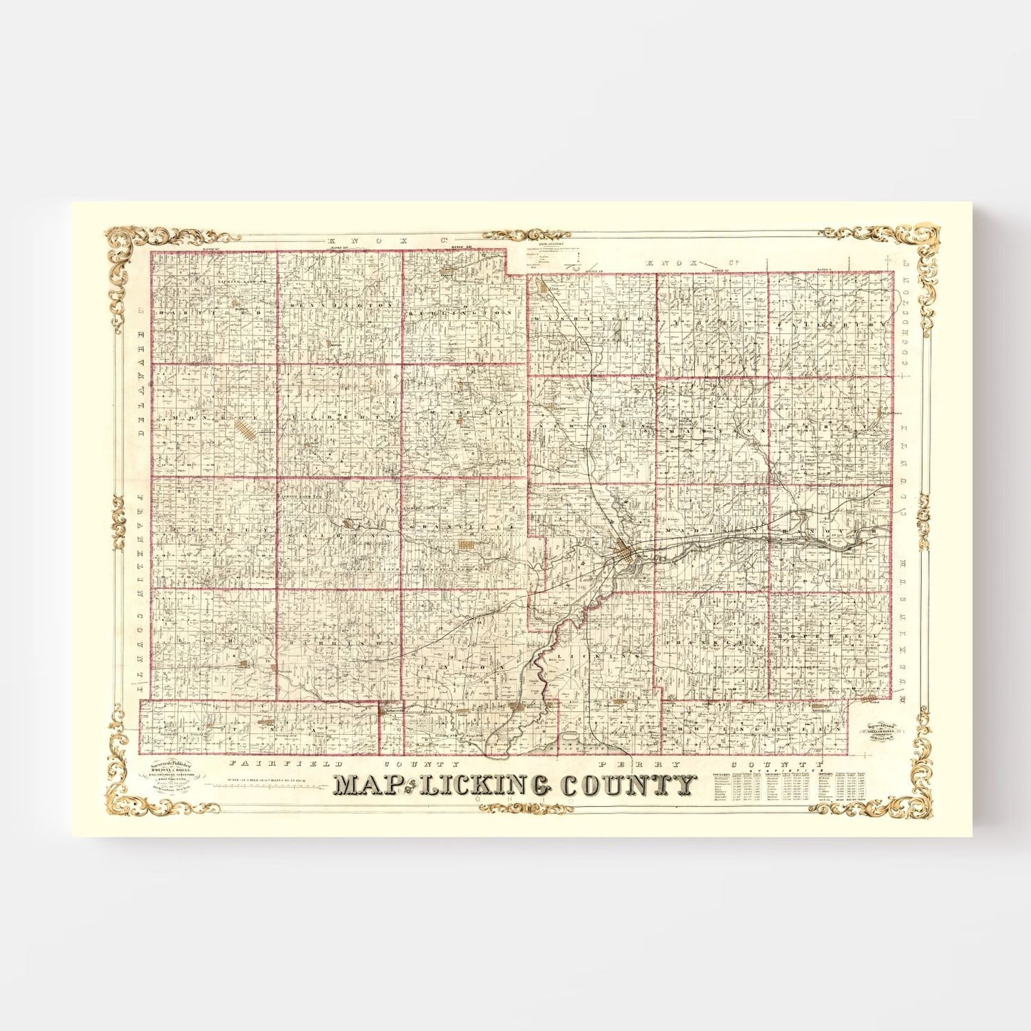 Vintage Map of Licking County, Ohio, 1854