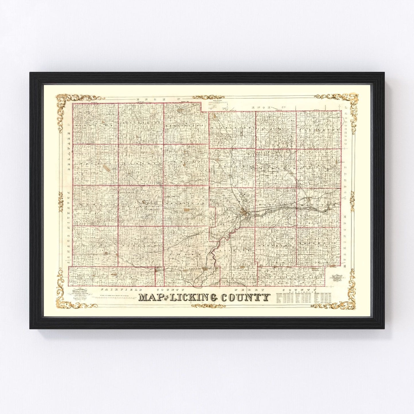 Vintage map of Licking County, Ohio, 1854