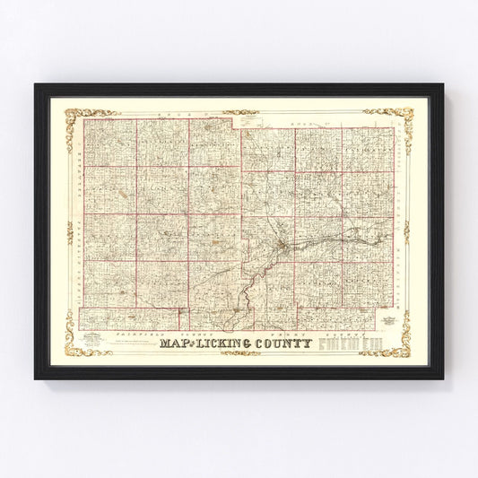 Vintage map of Licking County, Ohio, 1854