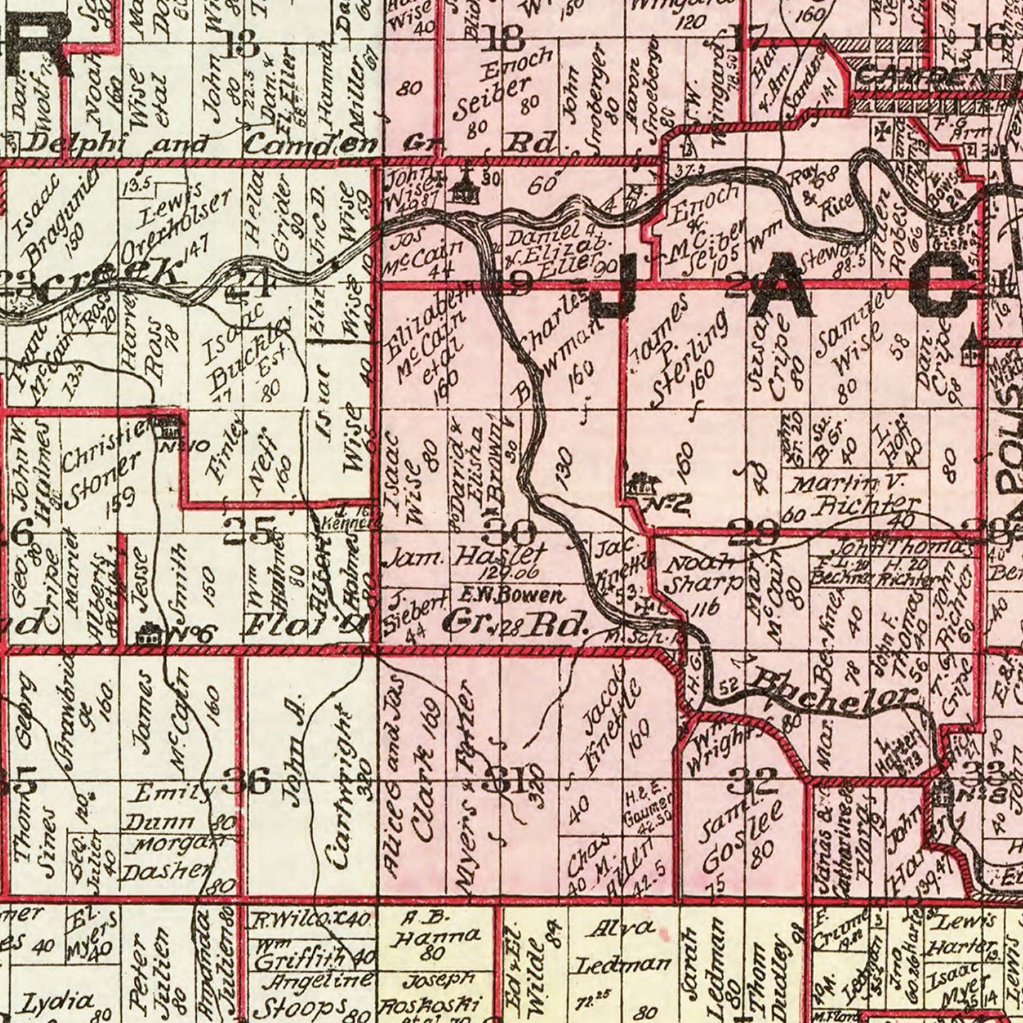 Vintage Map of Carroll County, Indiana, 1898 Wall Art
