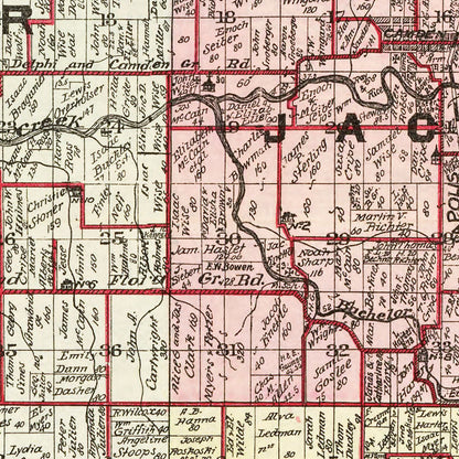 Vintage Map of Carroll County, Indiana, 1898 Wall Art