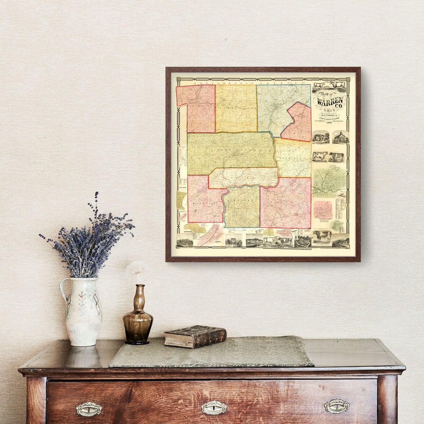 Vintage Map of Warren County, Ohio, 1856