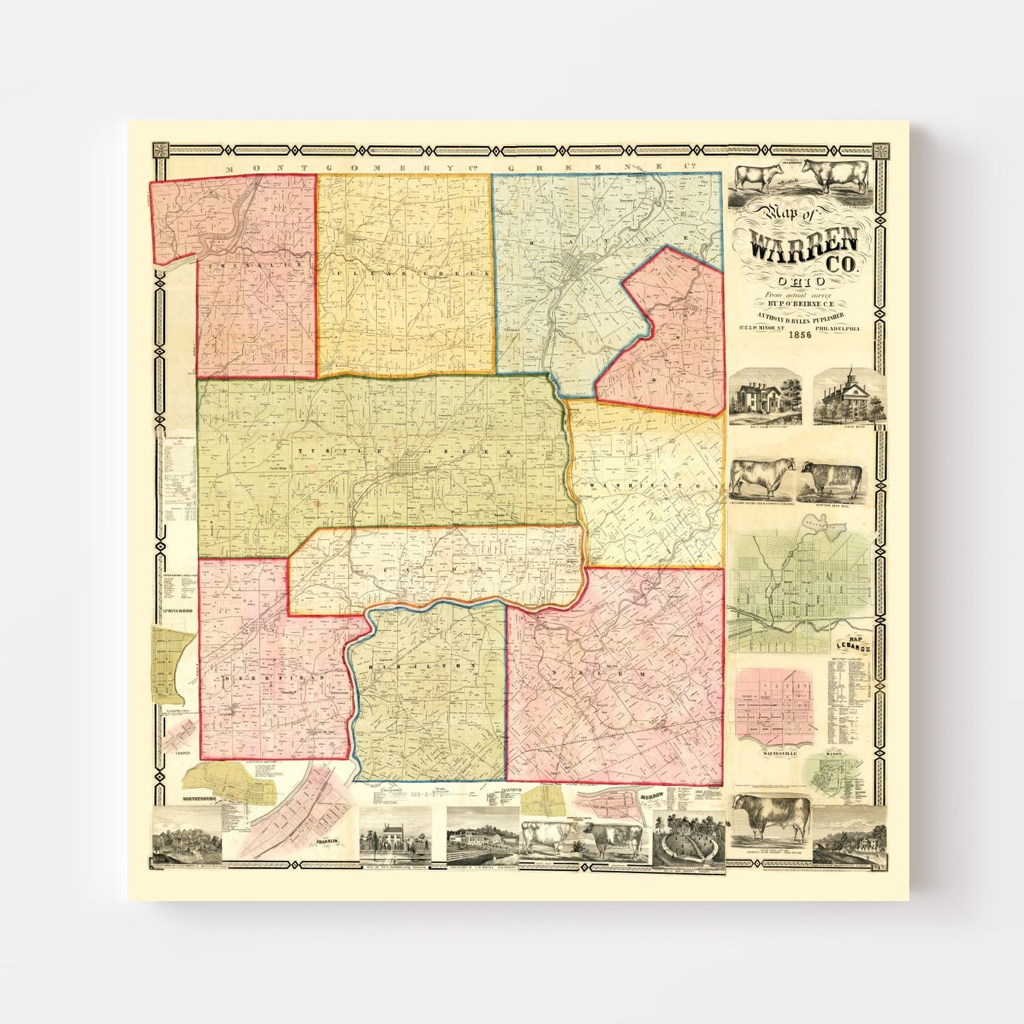 Vintage Map of Warren County, Ohio, 1856