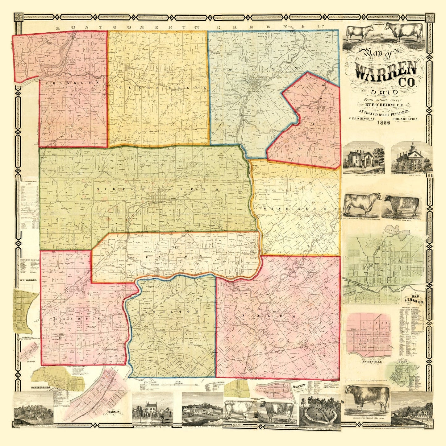 Vintage Map of Warren County, Ohio, 1856