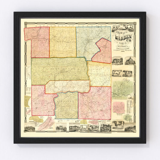 Vintage map of Warren County, Ohio, 1856, digitally restored