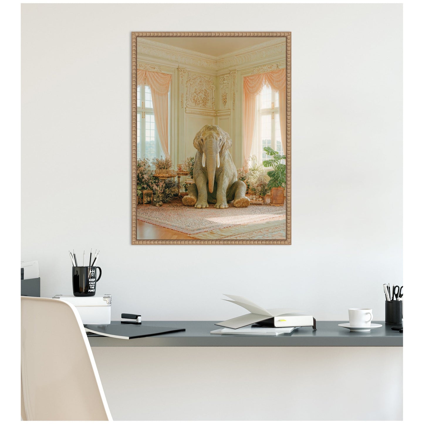 Lazy Elephant in His Room Framed Canvas Wall Art