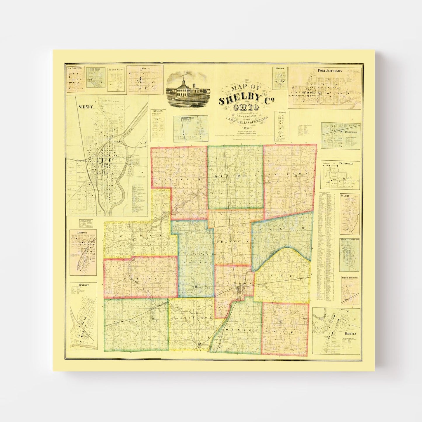 Vintage Map of Shelby County, Ohio, 1865