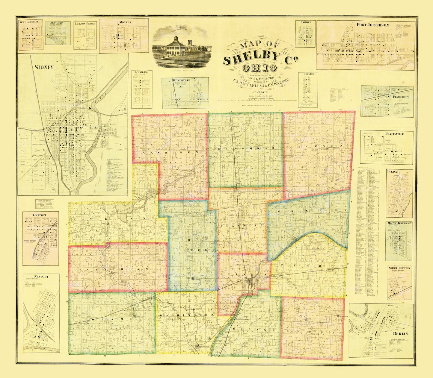 Vintage Map of Shelby County, Ohio, 1865