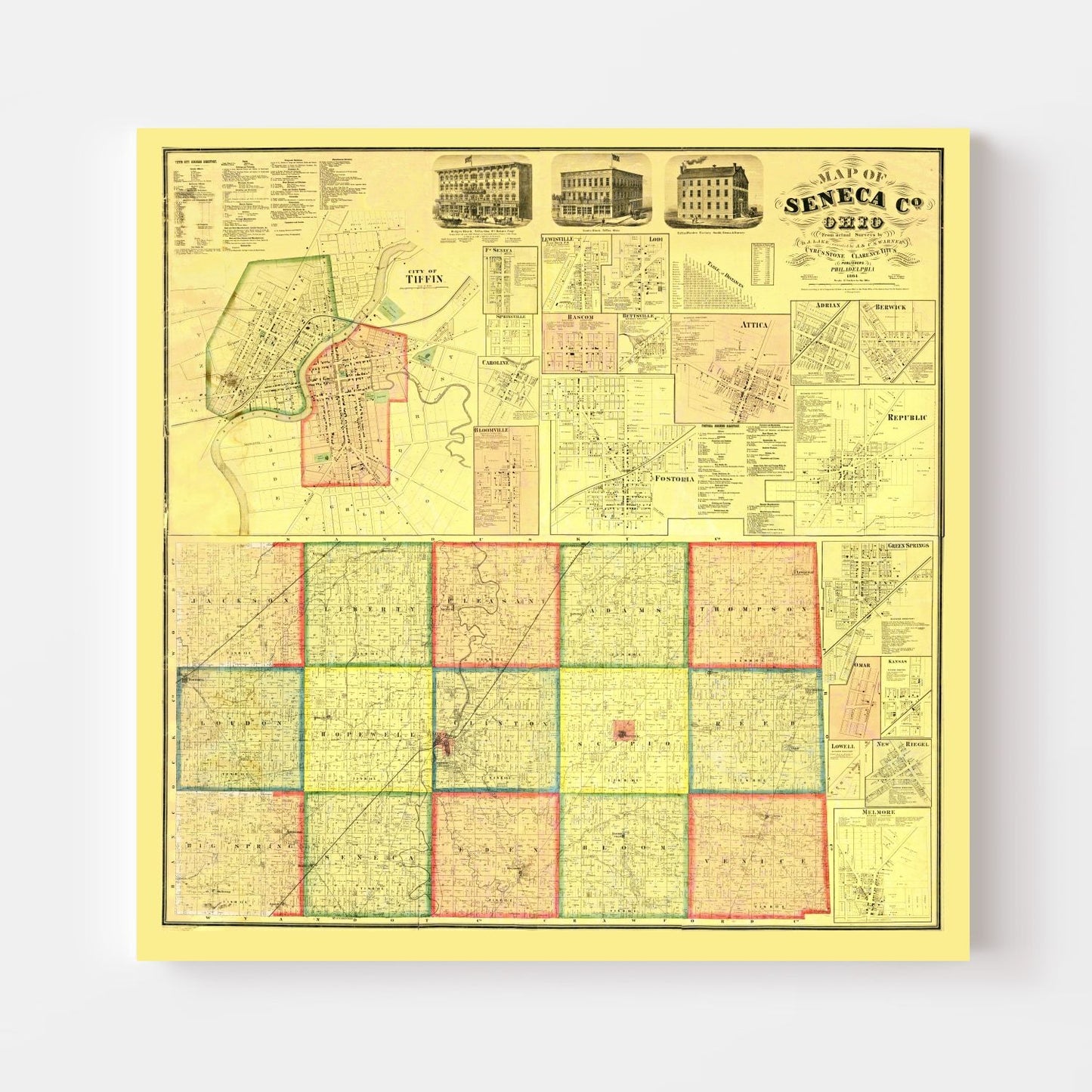 Vintage Map of Seneca County, Ohio, 1864