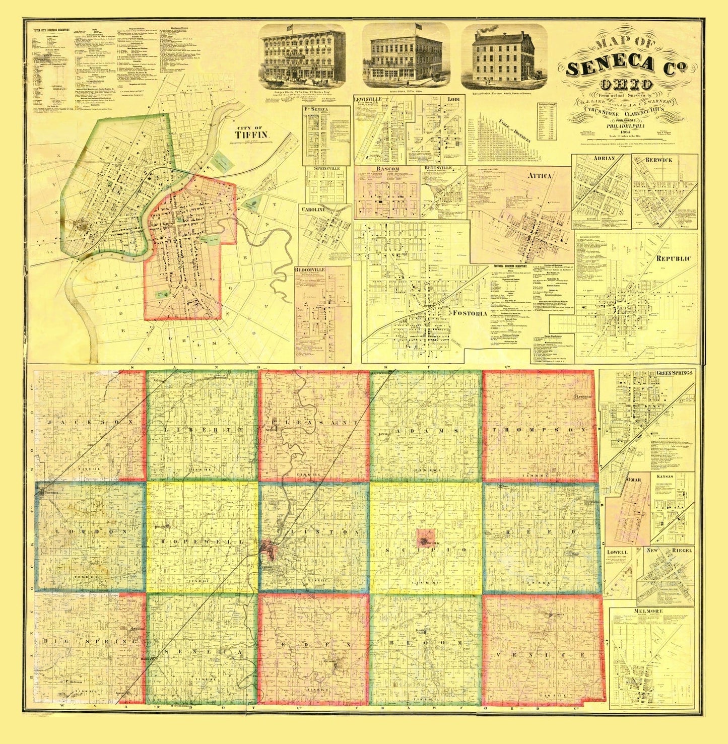 Vintage Map of Seneca County, Ohio, 1864