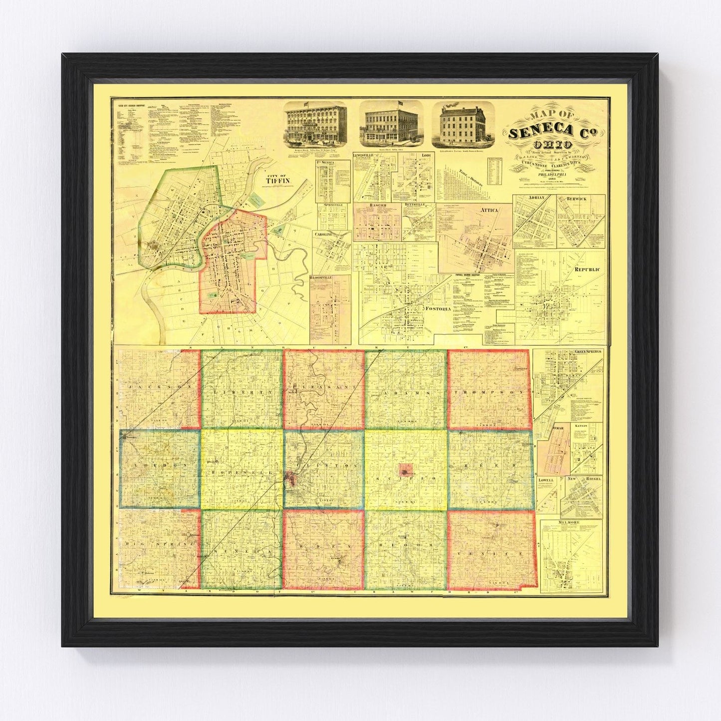Vintage map of Seneca County, Ohio, 1864