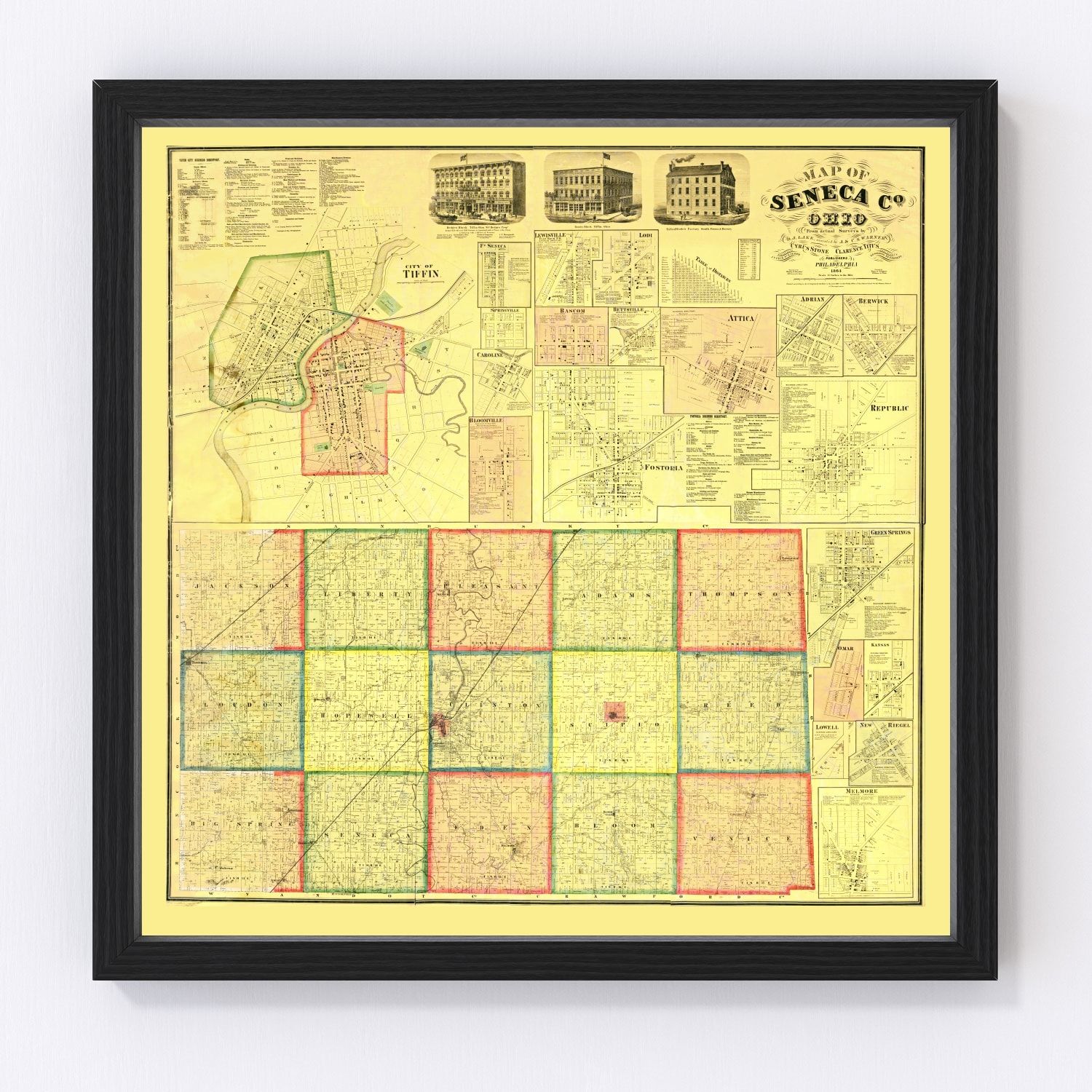 Vintage map of Seneca County, Ohio, 1864