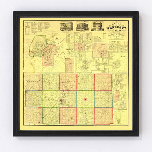 Vintage map of Seneca County, Ohio, 1864