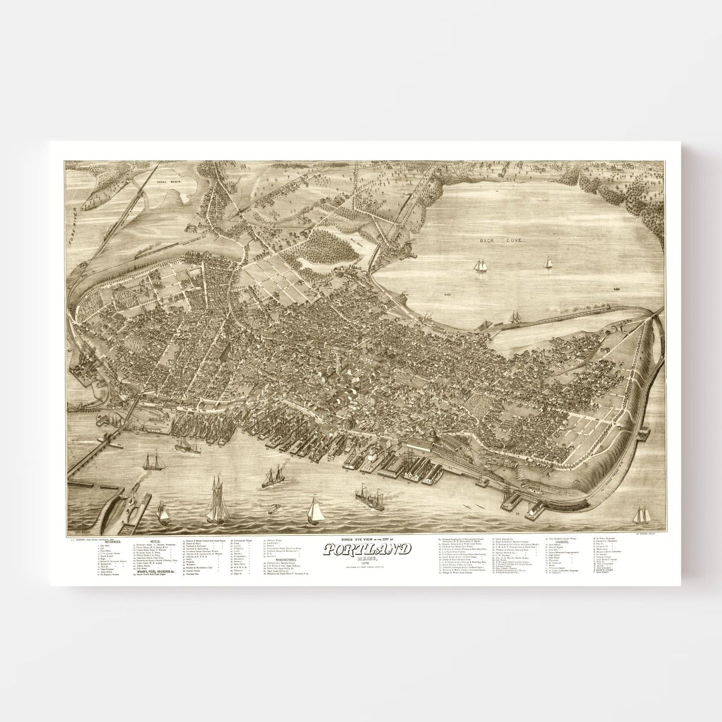 Vintage Map of Portland, Maine, 1876