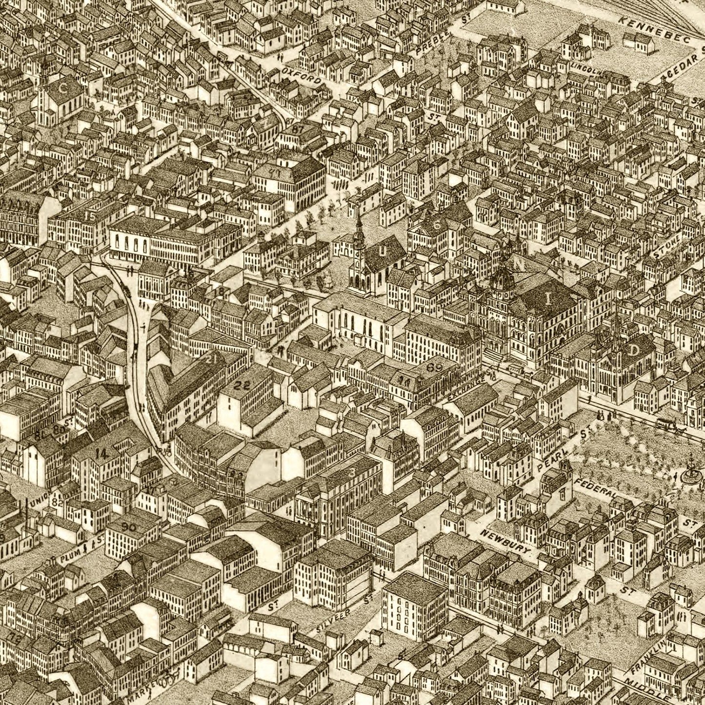 Vintage Map of Portland, Maine, 1876