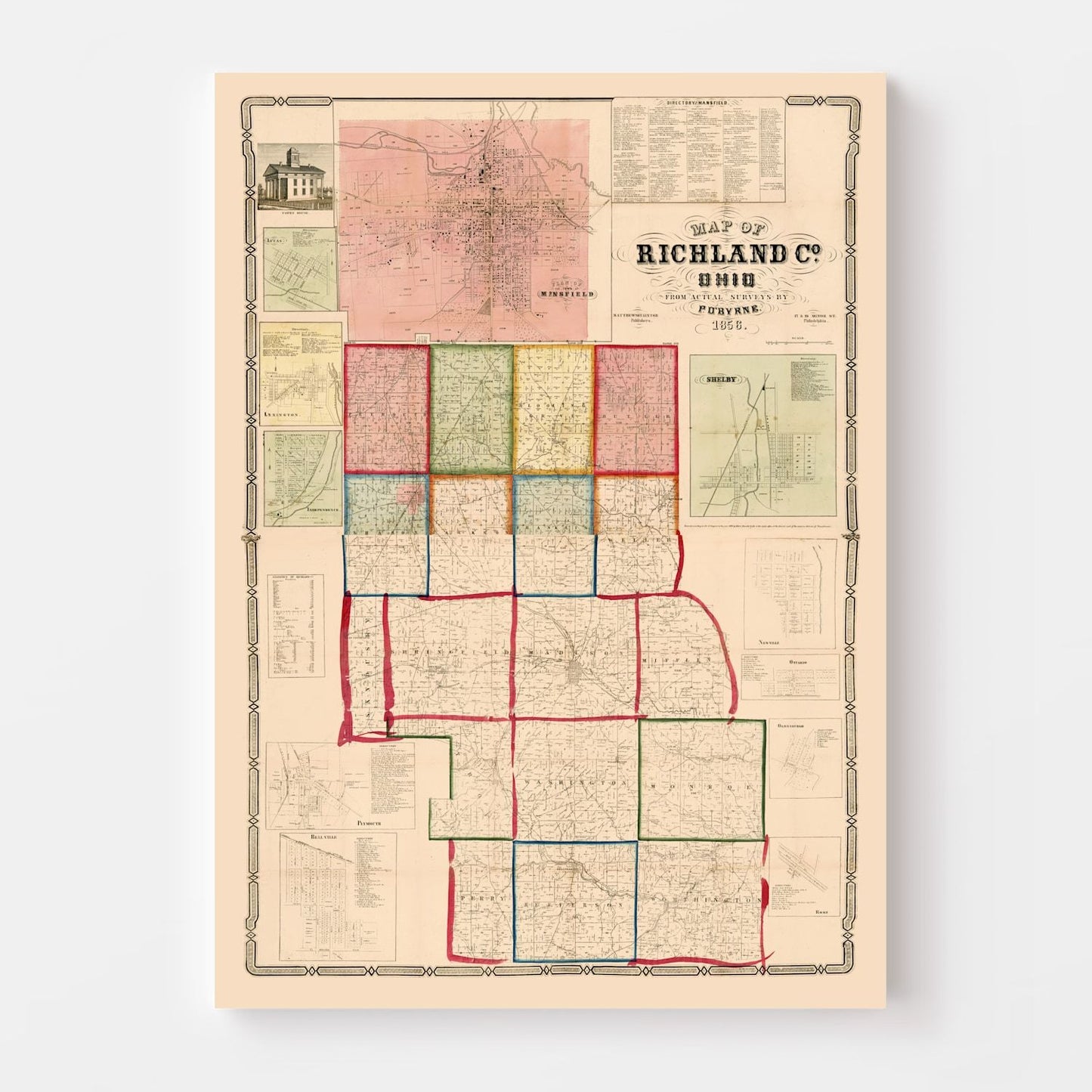 Vintage Map of Richland County, Ohio, 1856