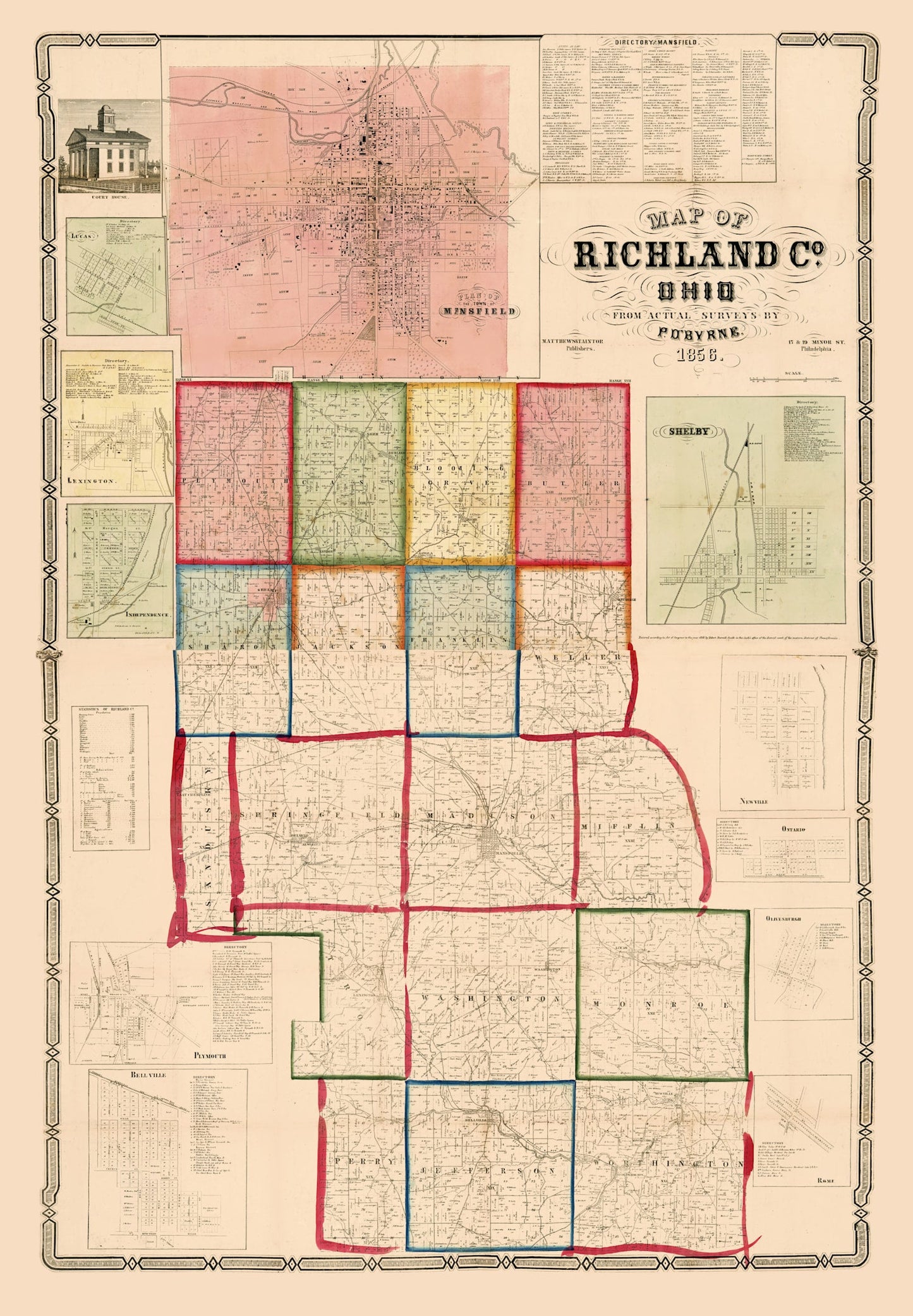 Vintage Map of Richland County, Ohio, 1856