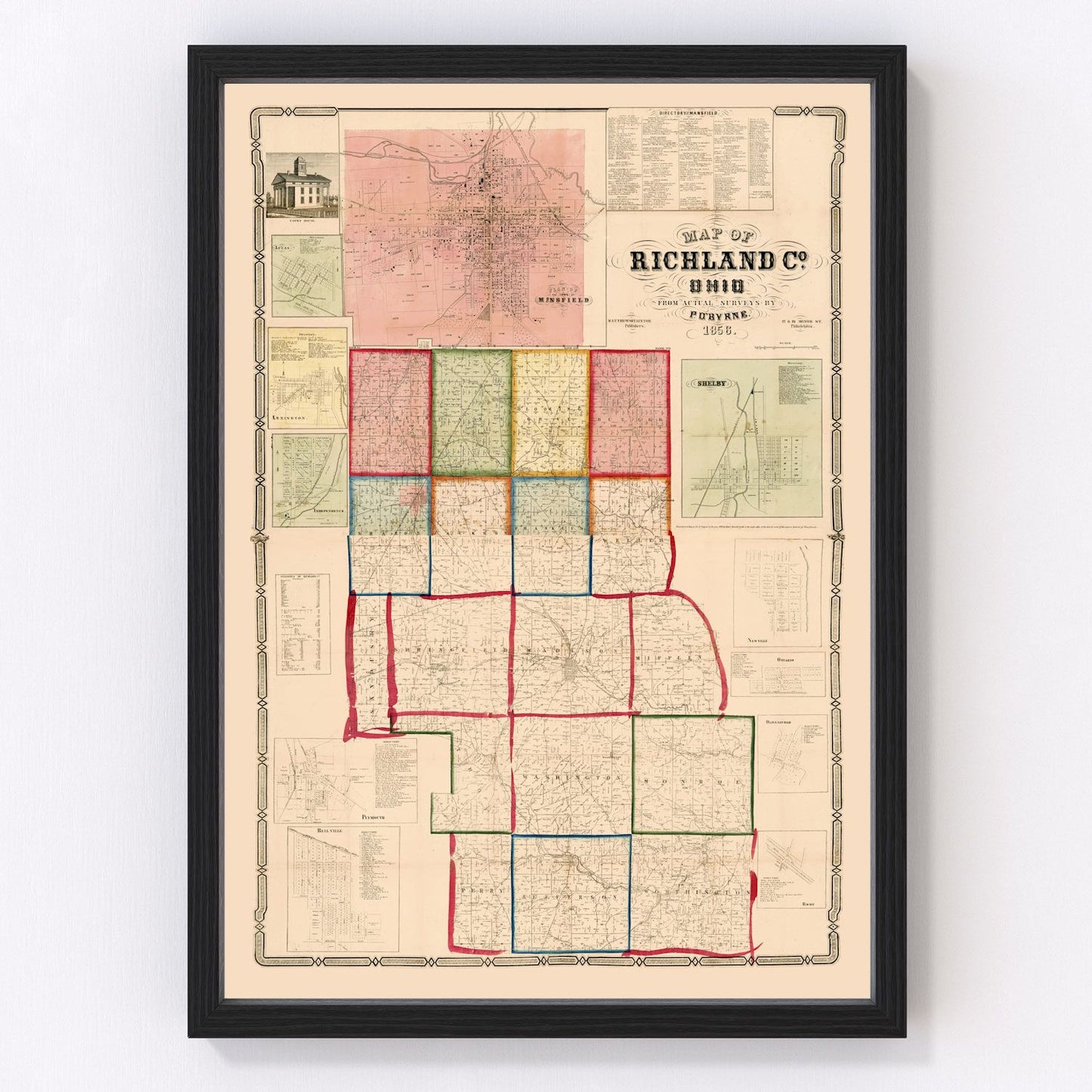 Vintage map of Richland County, Ohio, 1856