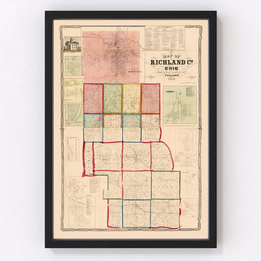 Vintage map of Richland County, Ohio, 1856