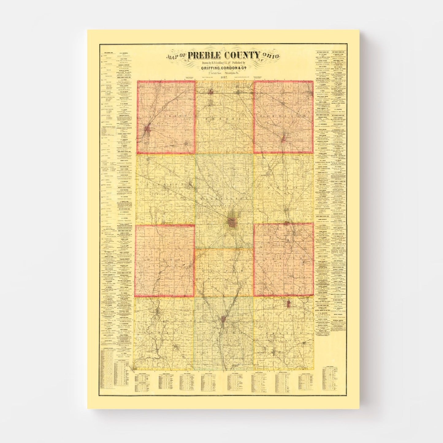 Vintage Map of Preble County, Ohio, 1887