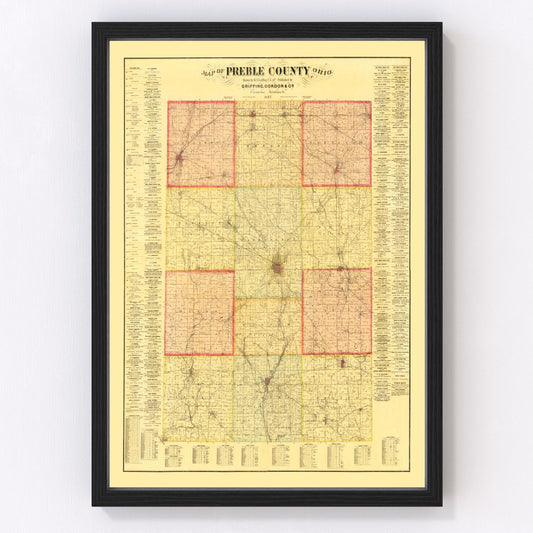 Vintage map of Preble County, Ohio, 1887